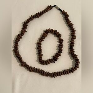 Handmade Set of Necklace and bracelet made of coffee beans color brown